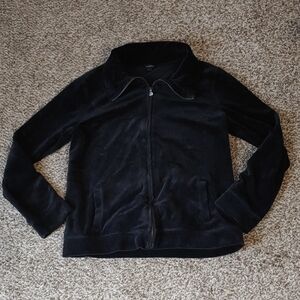 Talbots Black Velvet Jacket Women's Y2K Velour Track Suit Size M